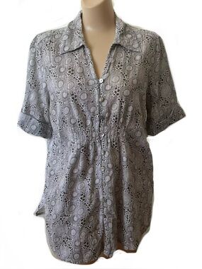 Y2K Aventura Organic Cotton Top Sz L Eyelet Crochet Print Cottagecore Feminine